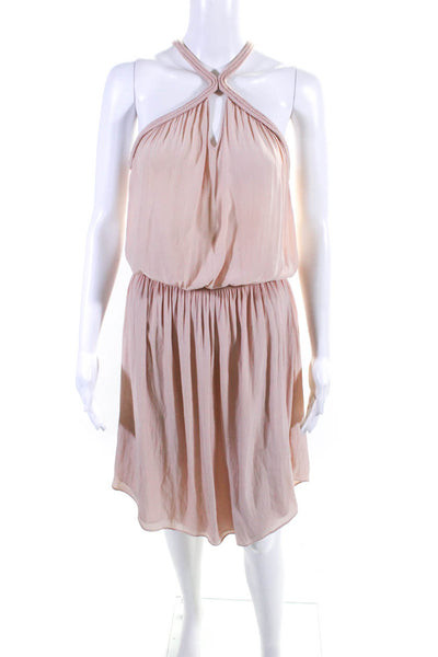 Ramy Brook Womens Sleeveless Braided Trim Smocked Waist Dress Pale Pink Size XS