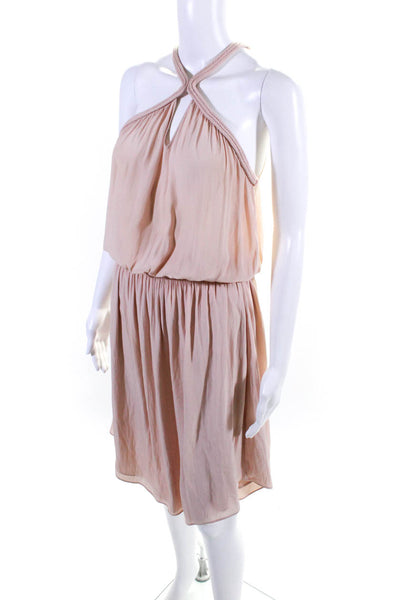 Ramy Brook Womens Sleeveless Braided Trim Smocked Waist Dress Pale Pink Size XS