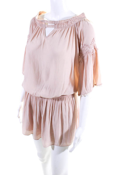 Ramy Brook Womens 3/4 Sleeve Off Shoulder Smocked Waist Dress Pale Pink Small