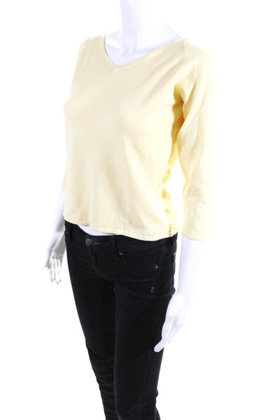 White + Warren Womens Long Sleeves V Neck Sweater Yellow Size Medium