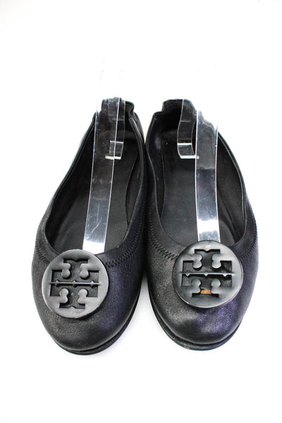 Tory Burch Womens Leather Medallion Slide On Ballet Flats Black Size 10 Medium