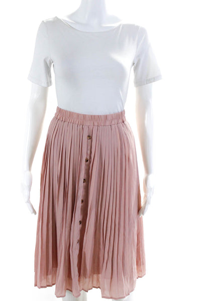 Nancy Kole Women's Elastic Waist Pleated Flare Lined Midi Skirt Pink Size S