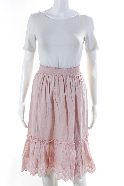 Sciacca Women's Elastic Waist Eyelet Tiered Midi Skirt Pink Size 16