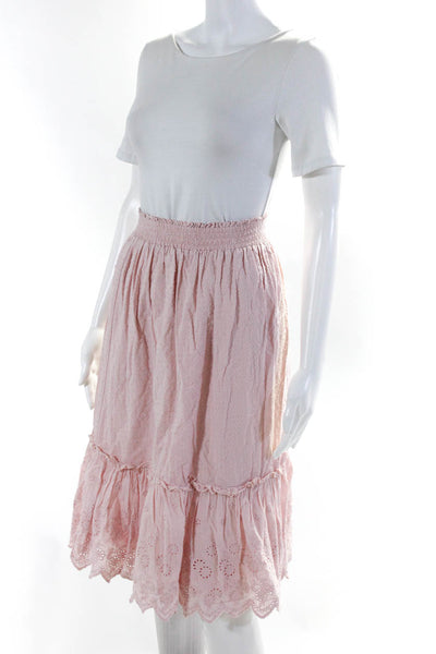 Sciacca Women's Elastic Waist Eyelet Tiered Midi Skirt Pink Size 16