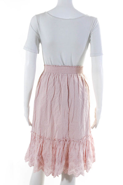 Sciacca Women's Elastic Waist Eyelet Tiered Midi Skirt Pink Size 16