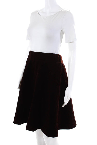 Premoir Women's Quilted Flare Midi Skirt Burgundy Size XL