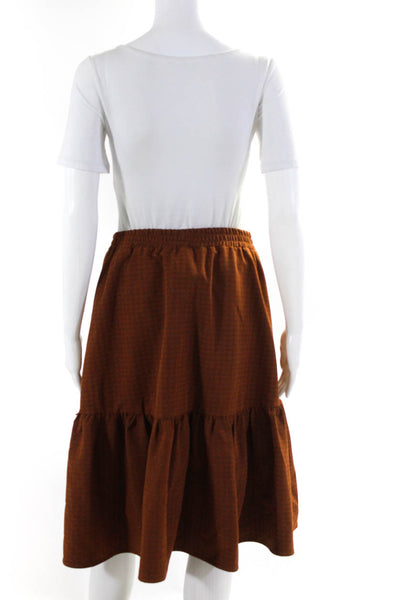 Ivee Women's Elastic Waist Line Flare Tiered Midi Skirt Brown Size M