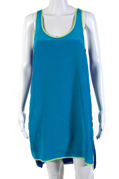 Central Park West Womens SIlk Sleeveless Colorblock Mini Shift Dress Blue Size S