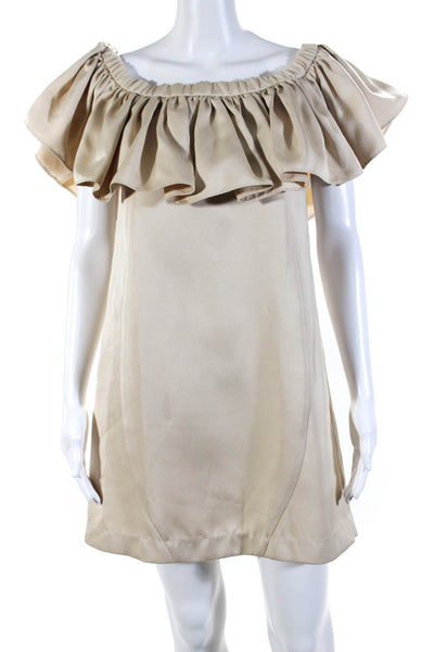 ZAC Zac Posen Womens Layered Ruffled Off Shoulder Mini A-Line Dress Beige Size 4