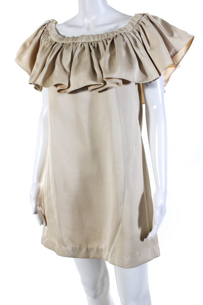 ZAC Zac Posen Womens Layered Ruffled Off Shoulder Mini A-Line Dress Beige Size 4