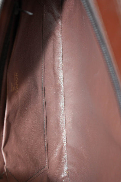 Varon Womens Embossed Leather Snakeskin Print Gold Tone Shoulder Handbag Brown