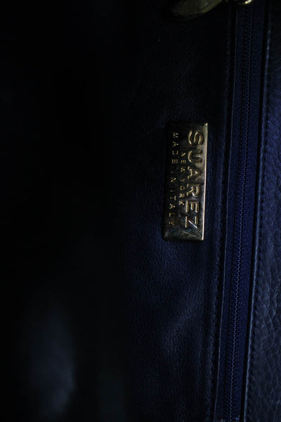 Suarez Womens Embossed Leather Gold Tone Trim Shoulder Handbag Black