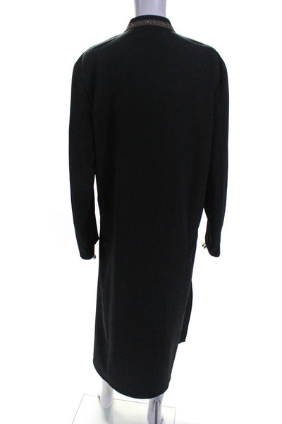 Ethnic Womens Embroidered Jeweled Slit Back Zipped Tunic Dress Black Size EUR42