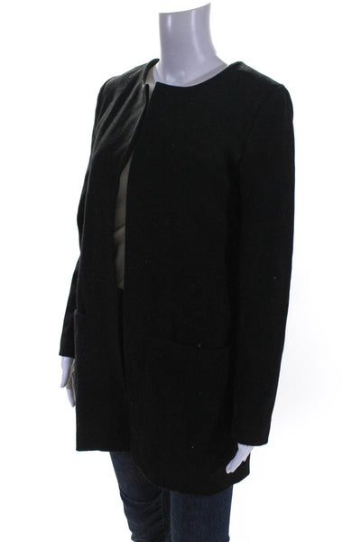 Calvin Klein Womens Open Front Texture Round Neck Blazer Jacket Black Size EUR34