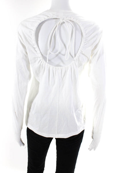 ALC Womens Drawstring Cutout Back Long Sleeved Crew Neck Shirt White Size S