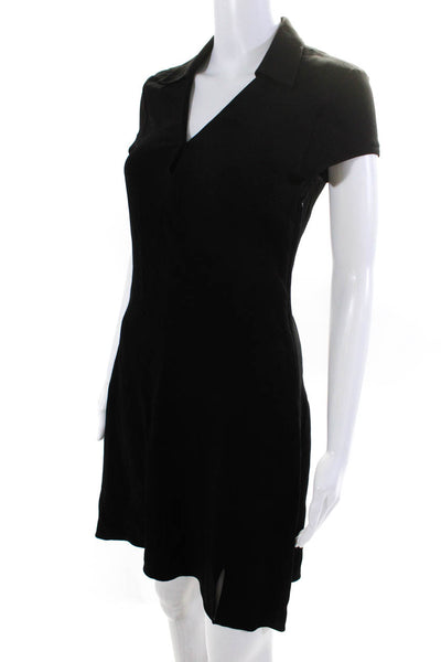 Theory Womens Collared Short Sleeved V Neck A Line Shirt Dress Black Size 0