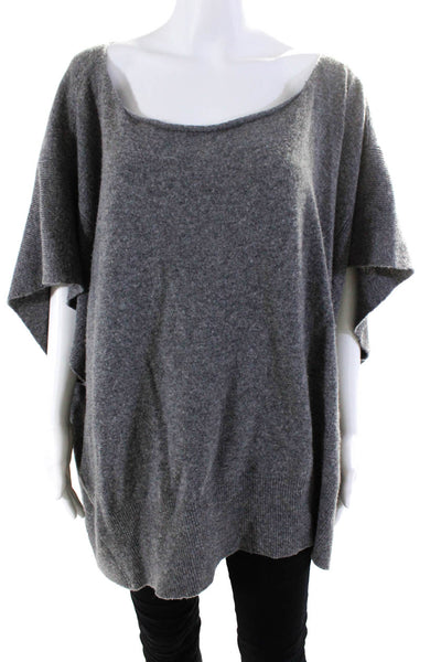Scoop Womens Wool + Cashmere Knit Scoop Neck Pullover Poncho Gray Size M/L