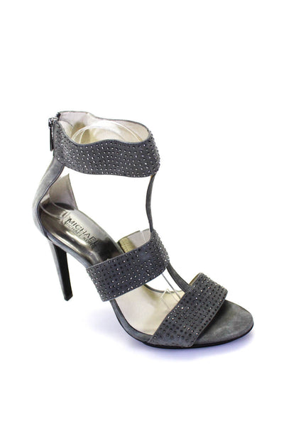 Michael Michael Kors Women's Zip Back Embellish Stiletto Sandals Gray Size 9