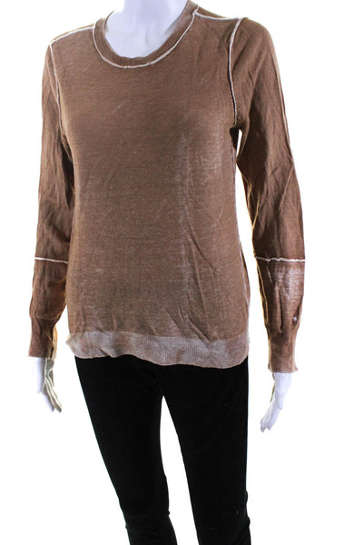 Ecru Women's Crewneck Long Sleeve Blouse Brown Size S