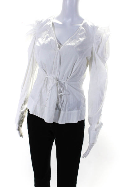 Jason Wu Women's Long Puff Sleeve V Neck Wrap Top White Size M