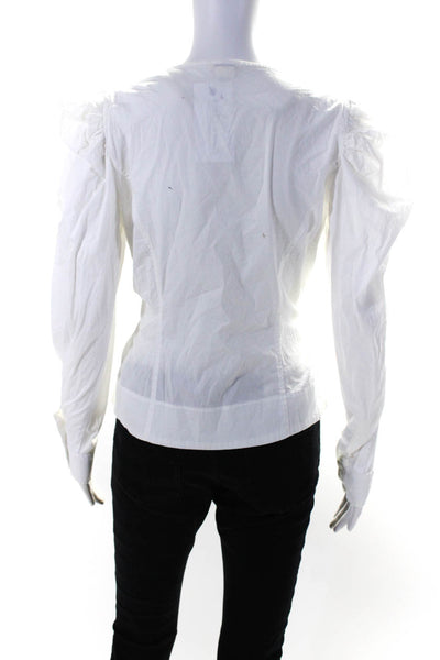 Jason Wu Women's Long Puff Sleeve V Neck Wrap Top White Size M