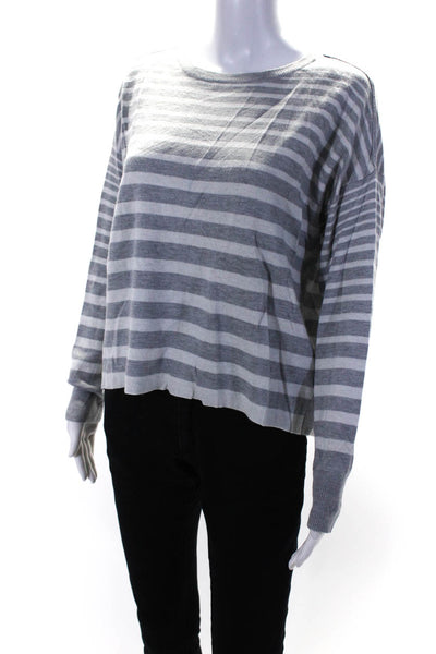 Splendid Women's Striped Crewneck Pullover Sweater Gray Size M