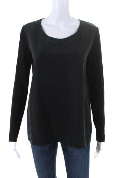 COS Womens Scoop Neck Paneled Slim Long Sleeved Blouse Top Gray Black Size 10