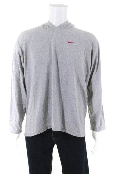 Nike Men's Long Sleeve Hooded Embroidered Logo T-shirt Gray Size L