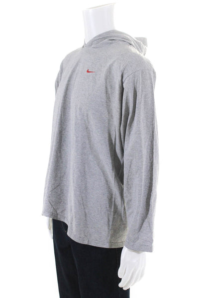 Nike Men's Long Sleeve Hooded Embroidered Logo T-shirt Gray Size L