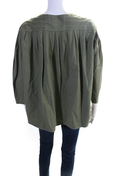 Jean Atelier Women's Cotton Lace Up Long Sleeve Blouse Green Size S