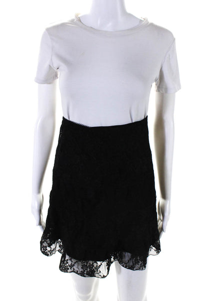 Avenue Montaigne Women's Elastic Waist Lace Tiered Mini Skirt Black Size S