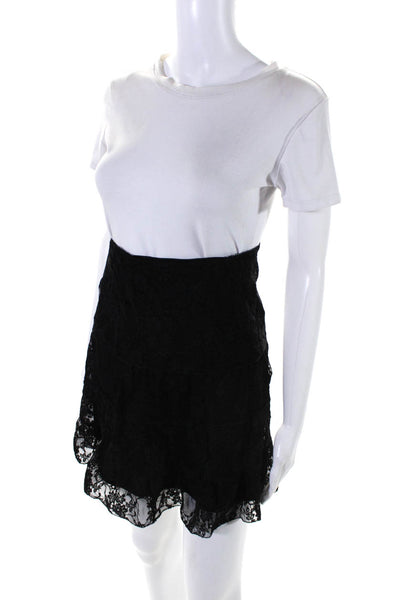 Avenue Montaigne Women's Elastic Waist Lace Tiered Mini Skirt Black Size S