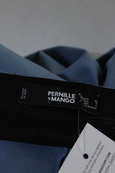 Pernille x Mango Womens Mid-Rise Top Stitch Flared Hem Trousers Blue Size 4