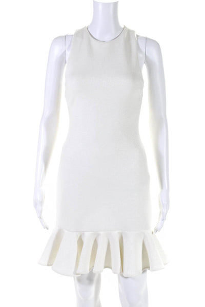 Halston Heritage Womens High Neck Sleeveless Ruffled Peplum Dress White Size S
