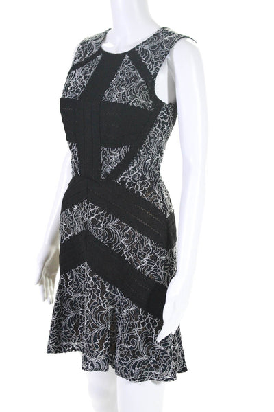 BCBGMAXAZRIA Womens Nylon Lace Floral Sleeveless Knee Length Dress Black Size 2