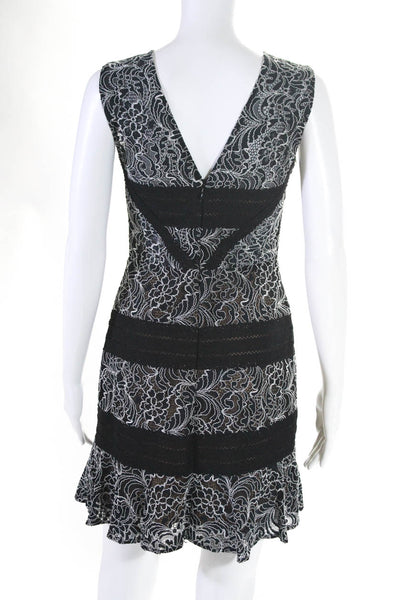 BCBGMAXAZRIA Womens Nylon Lace Floral Sleeveless Knee Length Dress Black Size 2