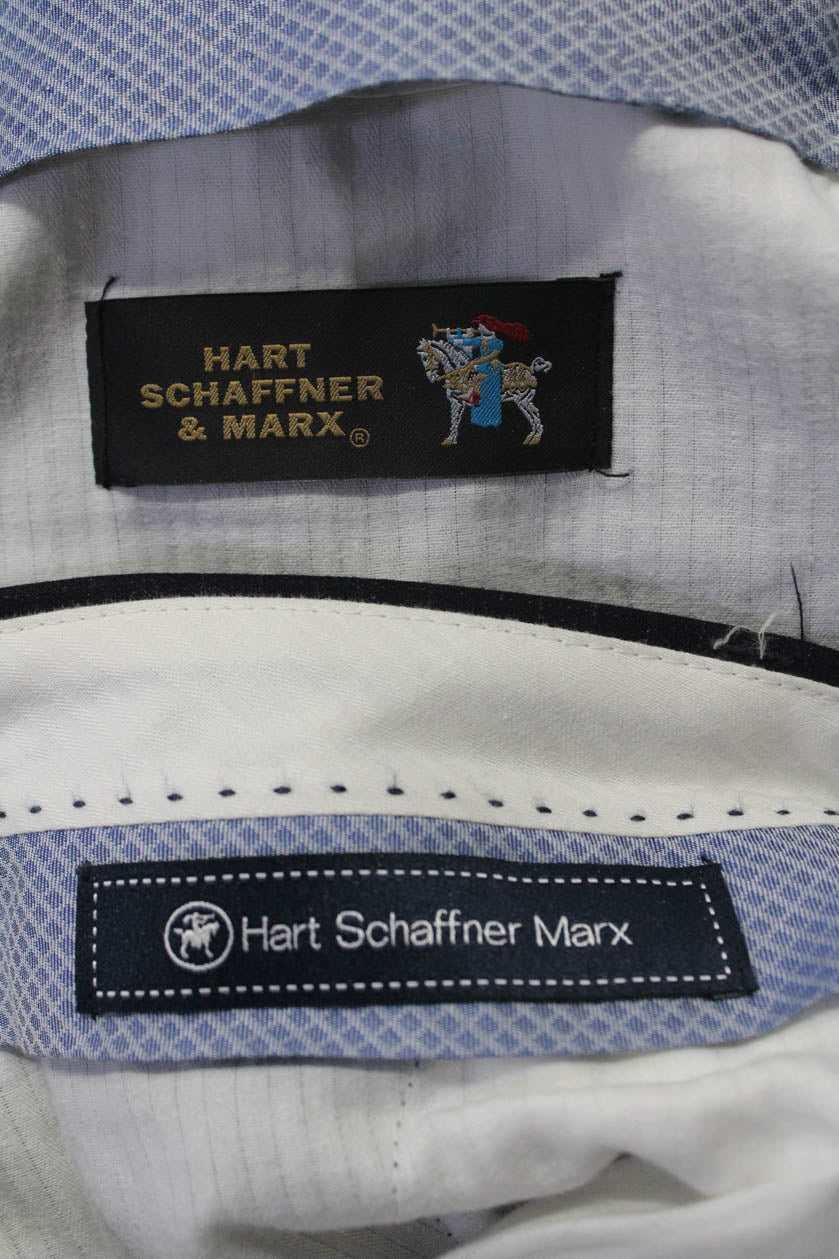 Hart Schaffner Marx Mens Navy Wool Checker Pleated Dress Pants