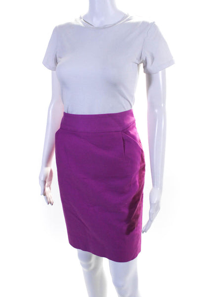 J Crew Womens Cotton Back Split Zip Up Knee Length Pencil Skirt Fuchsia Size 6