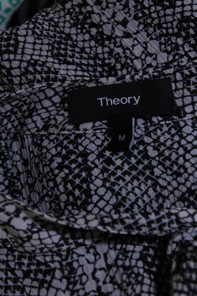 Theory Womens Long Sleeve V Neck Snakeskin Print Silk Shirt White Black Medium