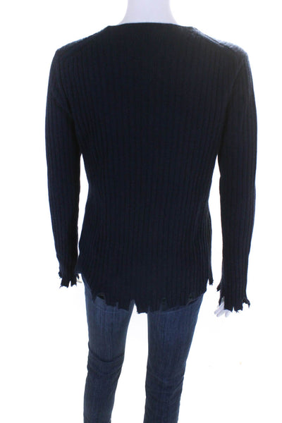 Gentle Herd Womens Wool Ribbed Knit V-Neck Pullover Sweater Navy Size M