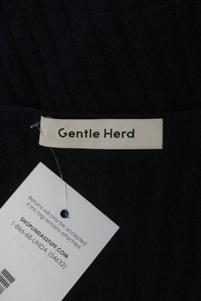 Gentle Herd Womens Wool Ribbed Knit V-Neck Pullover Sweater Navy Size M