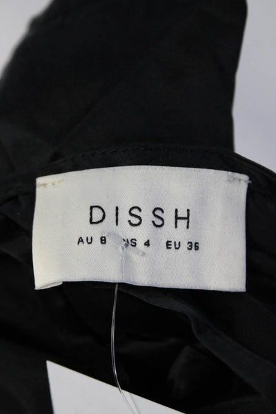 Dissh Womens Silk Georgette Short Sleeve Keyhole Back Blouse Top Black Size 4