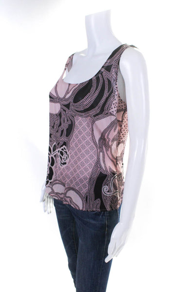 St. John Womens Scoop Neck Floral Printed Silk Tank Top Pink Black Size Small