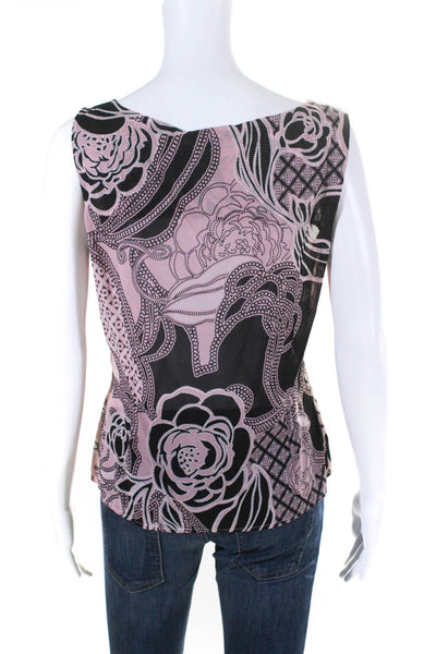 St. John Womens Scoop Neck Floral Printed Silk Tank Top Pink Black Size Small