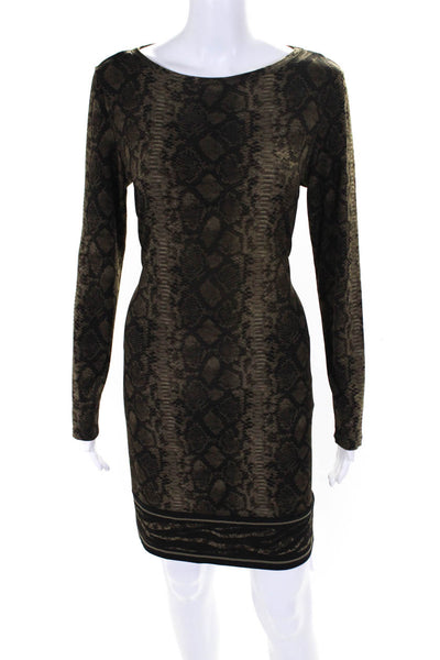 Michael Michael Kors Womens Snakeskin Print Dress Green Black Size Medium