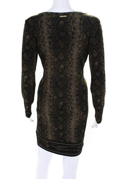 Michael Michael Kors Womens Snakeskin Print Dress Green Black Size Medium