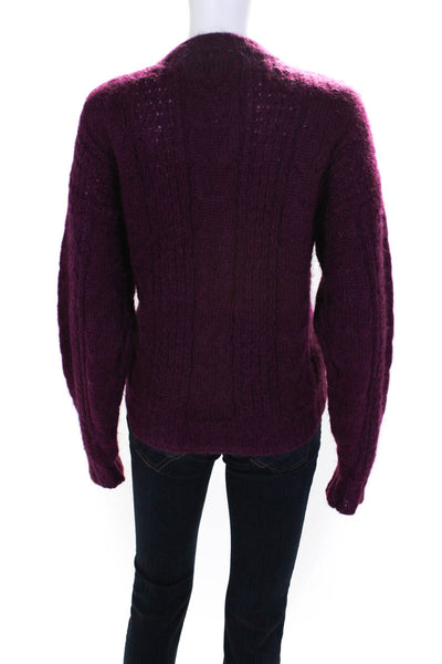 Forenza Womens Mohair Cable Knit Button Down Cardigan Sweater Purple Size Large