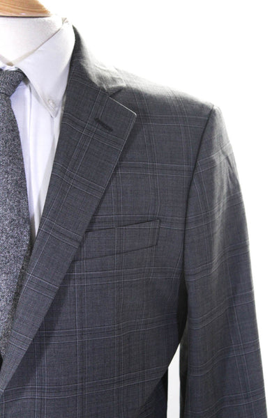 Stafford Mens Plaid Classic Fit Blazer Gray Black Wool Size 42 Regular