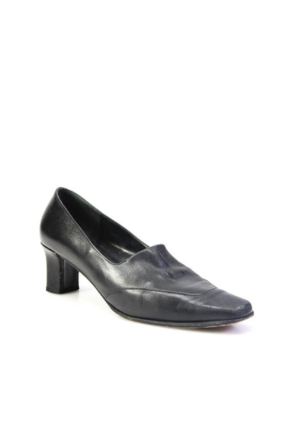 Salvatore Ferragamo Womens Leather Block Heel Slip On Pumps Shoes Black Size 7.5
