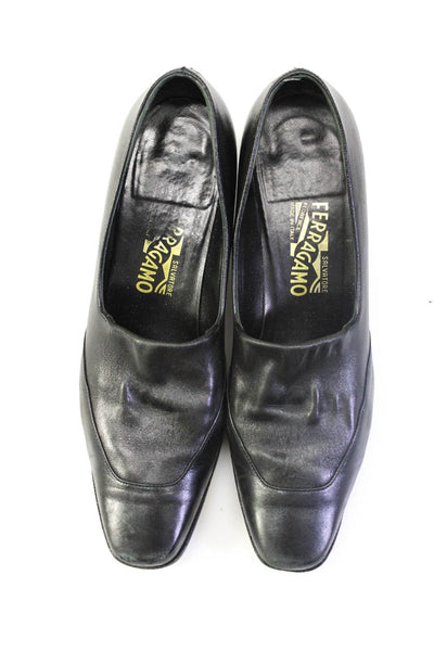 Salvatore Ferragamo Womens Leather Block Heel Slip On Pumps Shoes Black Size 7.5
